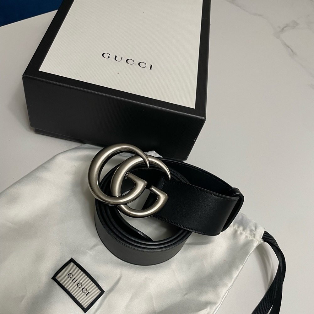 GG MARMONT LEATHER BELT WITH SHINY BUCKLE